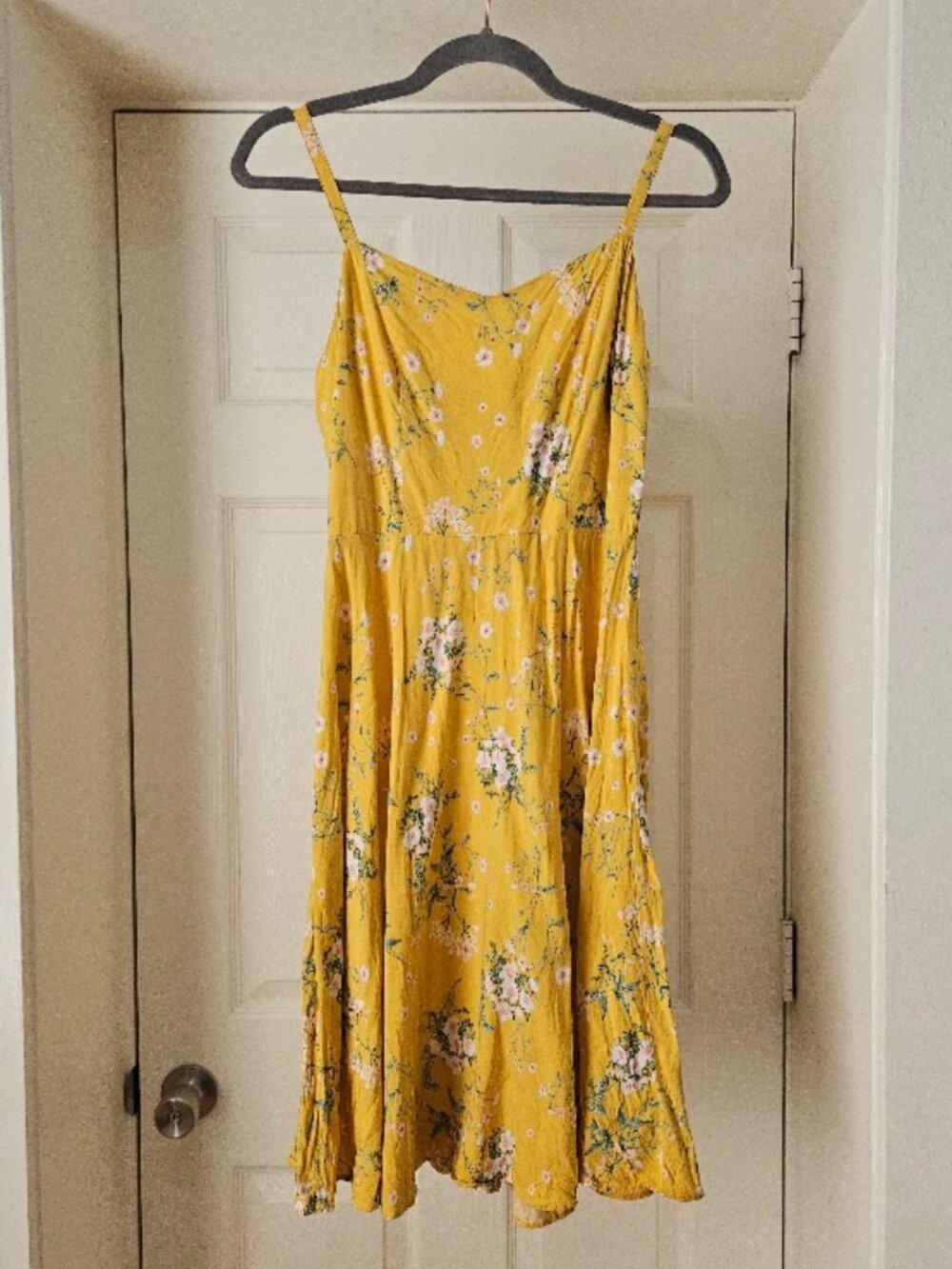 Old navy yellow floral mini camo dress tall small flower cottagecore beach flowy